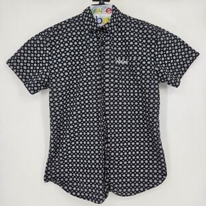 Vaccari Shirt Mens Medium Black Geometric‎ Western Button Down Short Sleeve